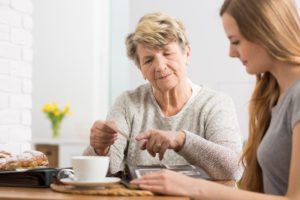older woman getting memory care services