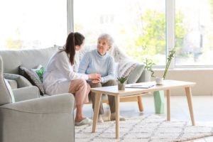 Woman and child consider skilled nursing services