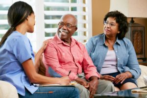 Couple learns about healthcare in senior living