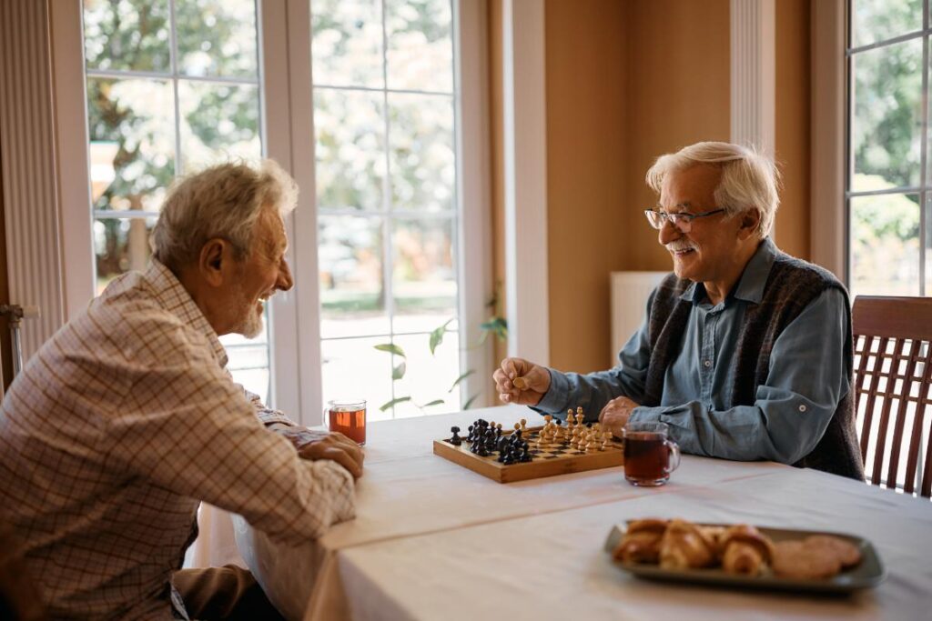 Two seniors enjoying brain exercises for seniors