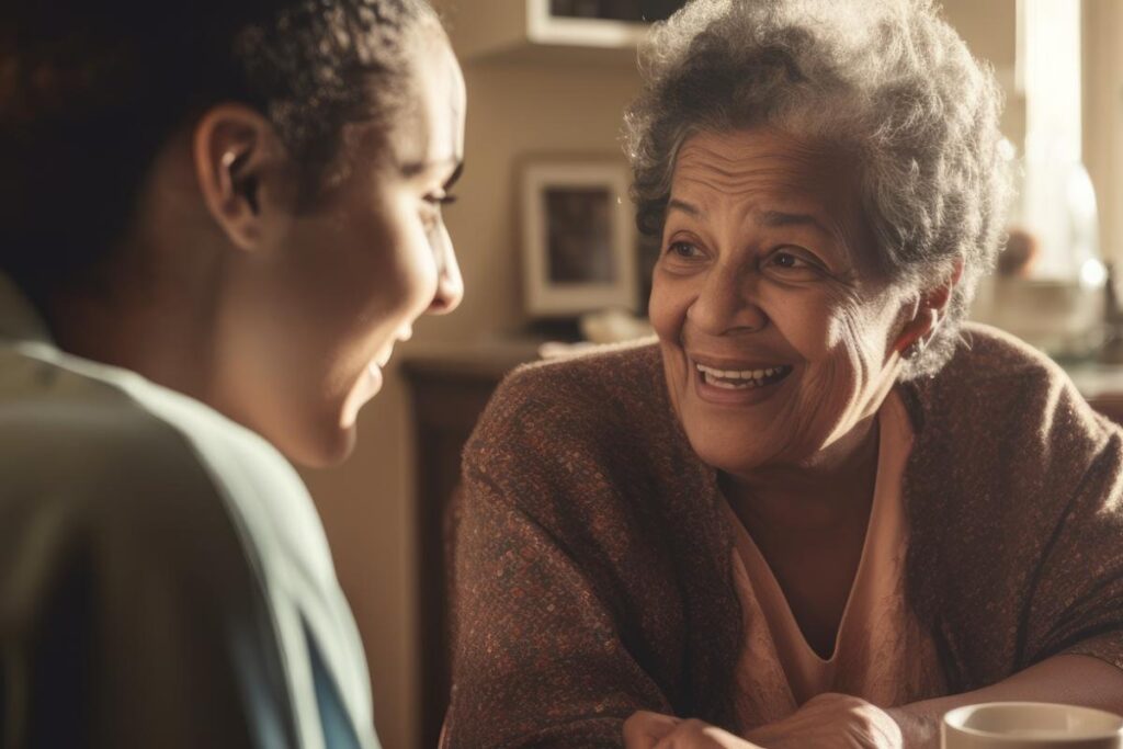 Person enjoying spending quality time with elderly loved one as one of the benefits of respite care for caregivers