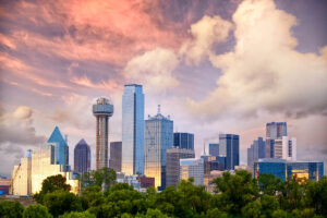 gorgeous panorama of dallas skyline at sunset as one of many reasons why you should retire in dallas